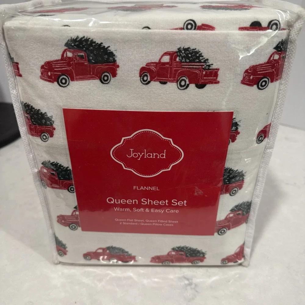Joyland Flannel Twin/Twin XL Sheet Set Red Truck W/Christmas Tree New